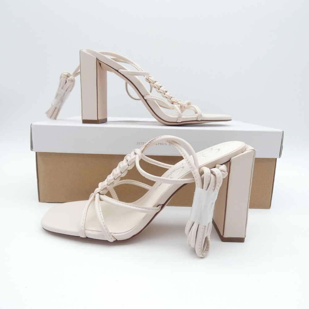 Jessica Simpson Maena Chalk Leather Wrap Block Heel Sandals JS-MAENA 6.5M